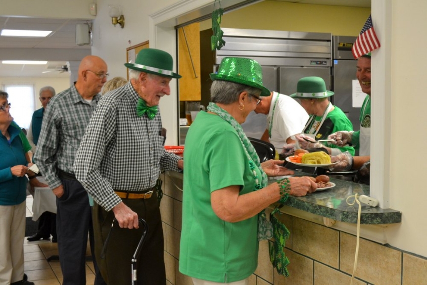 The kitchen crew was ready for the many who came to enjoy the St. Pat's Dinner at VFW Calabash Post #7288 and feasted on corned beef, cabbage, potatoes, and jumbo carrots.  Green ice cream and Irish Coffee were also available.